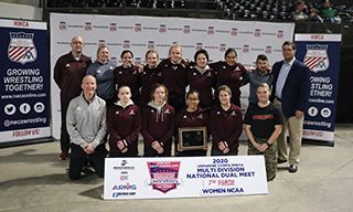 Augsburg Women's division athletes posing with the certificate. 